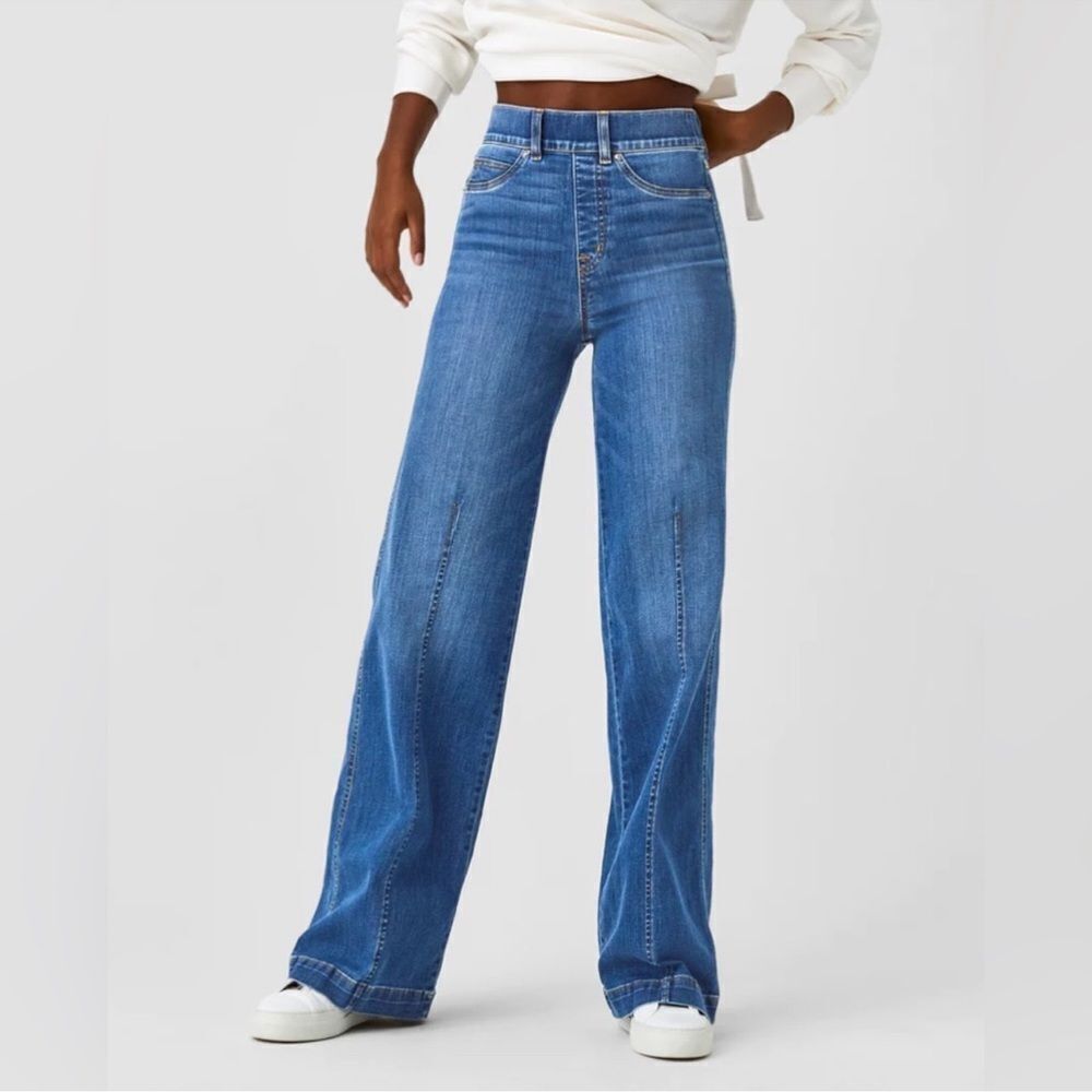 NWT SPANX 20407 Seamed Front Wide Leg in Vintage Indigo Pull-on Jeans Size XS